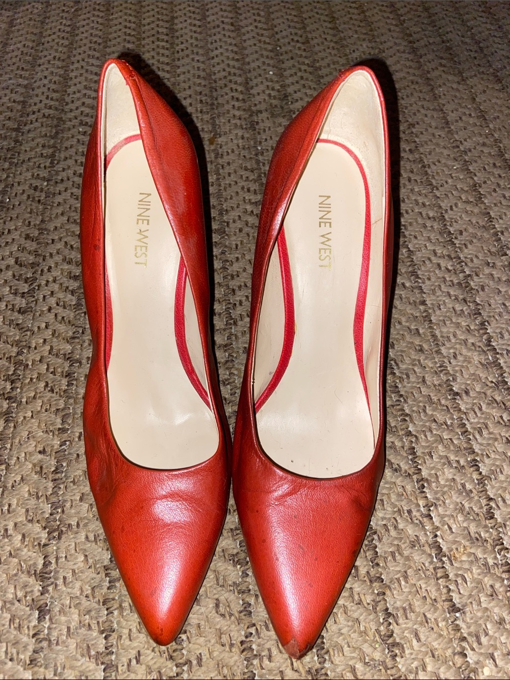 Nine West Red Leather Pointed-Toe Pumps